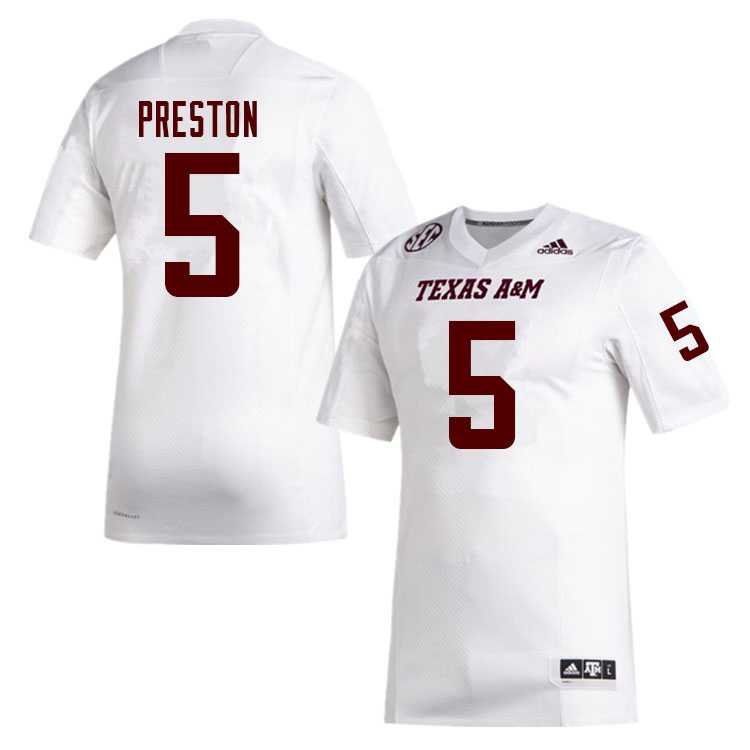 Men #5 Jalen Preston Texas A&M Aggies College Football Jerseys Sale-White
